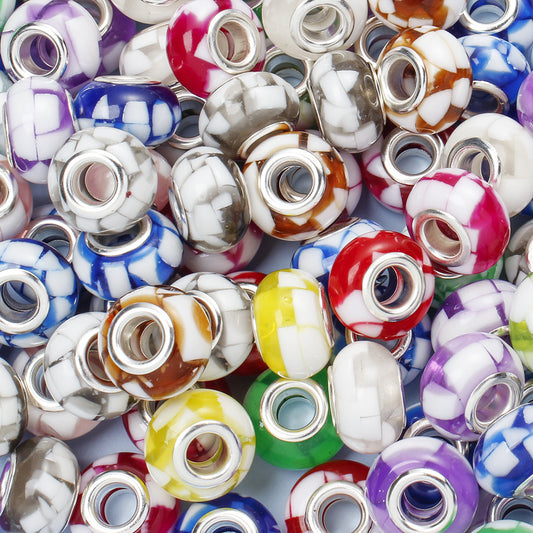 60pcs Random Color Imitation Marble Acrylic Big Hole Beads