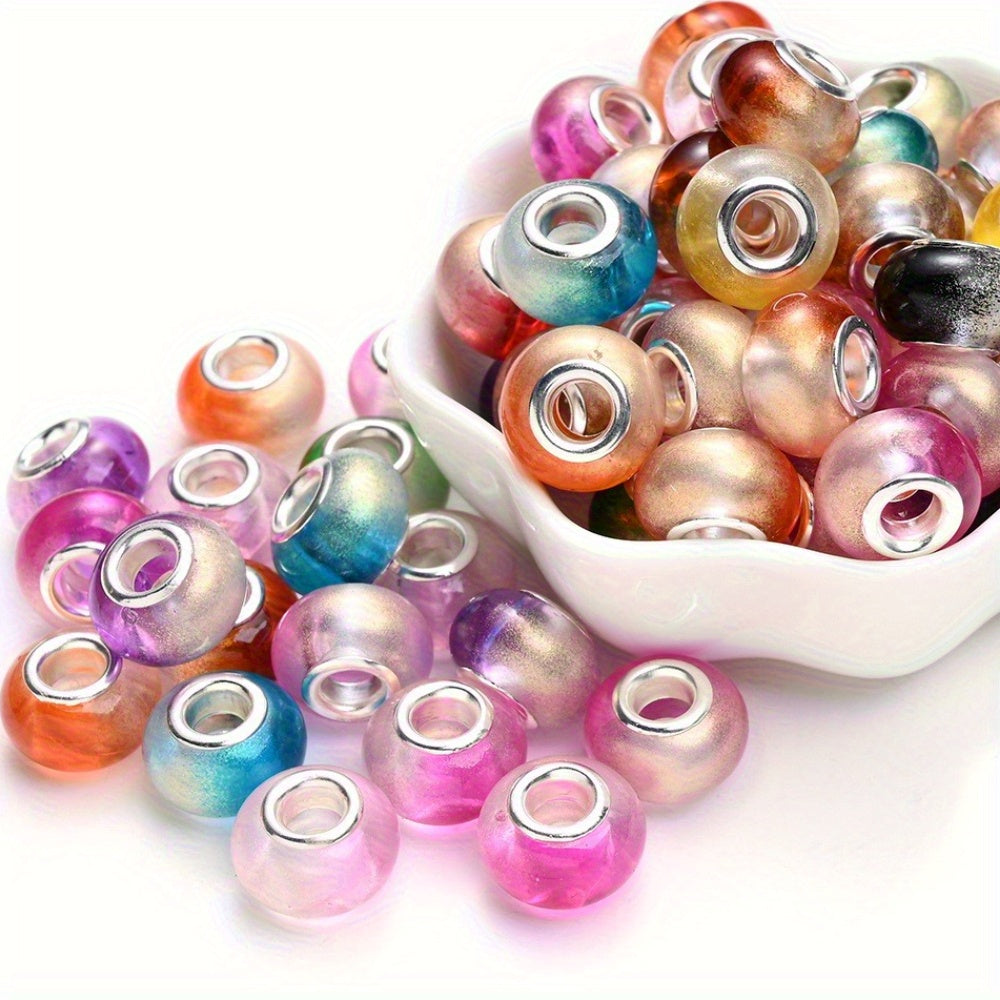 30pcs 9x14mm Colorful Gradient Glitter Acrylic Spacer Beads