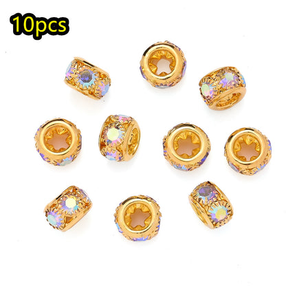 10pcs AB-Coated Large Hole Rhinestone Metal Spacer Beads