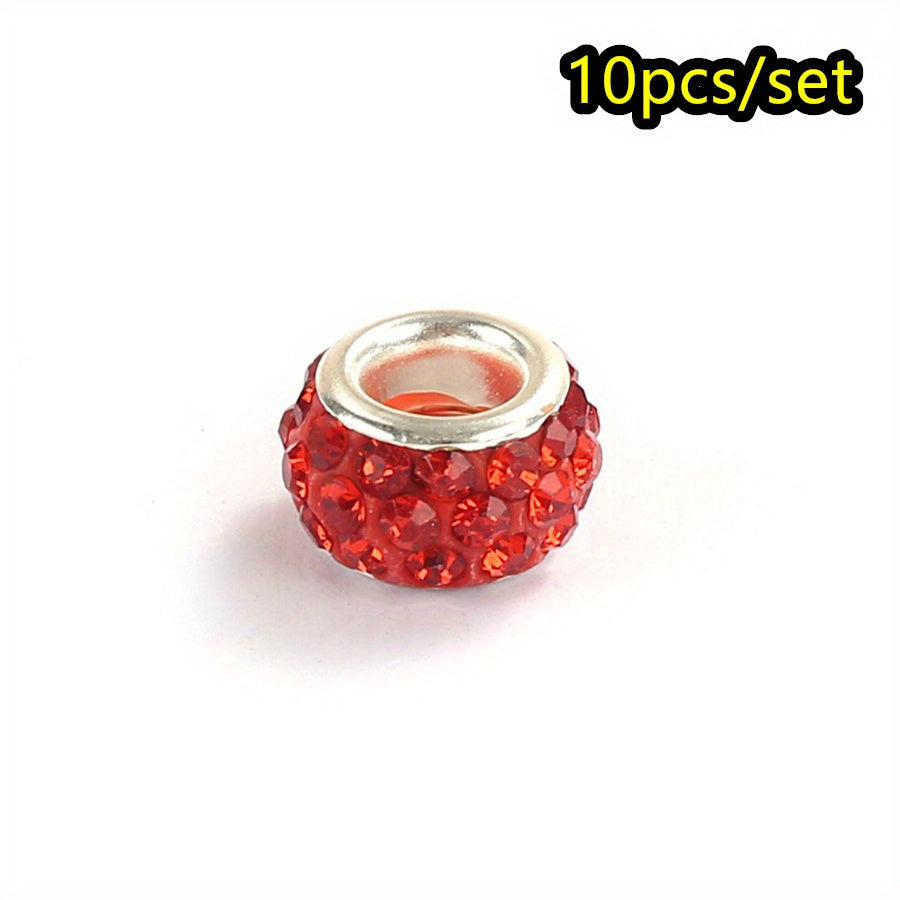 10pcs Colorful Big Hole Rhinestone Spacer Beads
