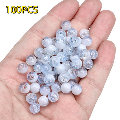 100pcs 8mm Translucent Crackle Glass Beads