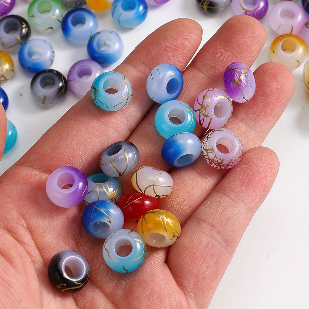 30pcs 9x14mm Golden Line Gradient Acrylic Round Beads