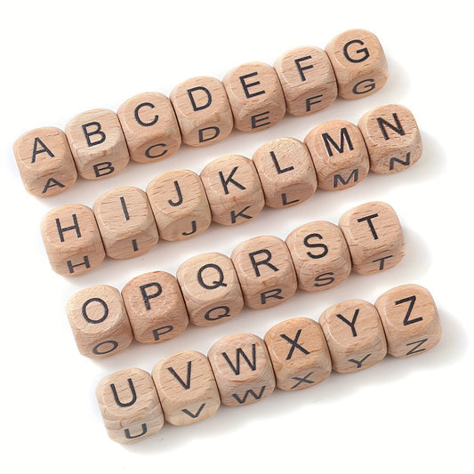 10pcs 12mm Square Letter Wood Beads