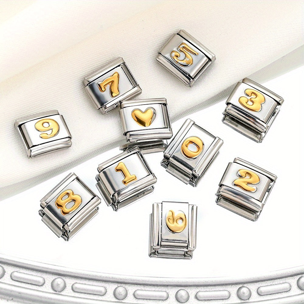 1pc 9x10mm Golden Stainless Steel Number Bead