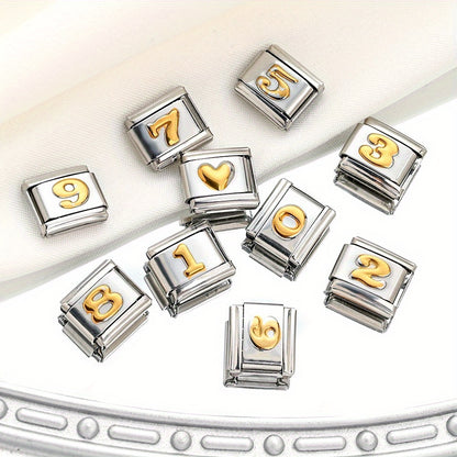 1pc 9x10mm Golden Stainless Steel Number Bead