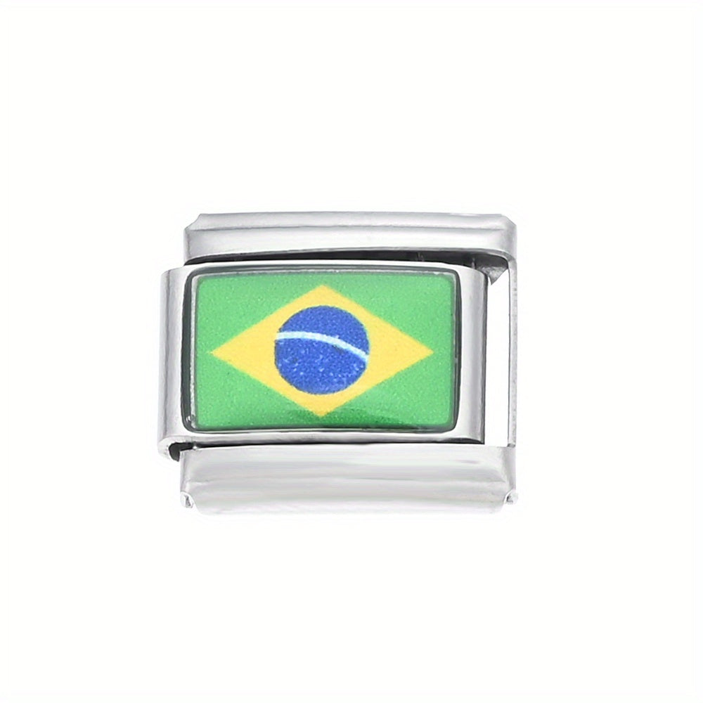 1pc 9x10mm Stainless Steel World Flag Module Charm Bead