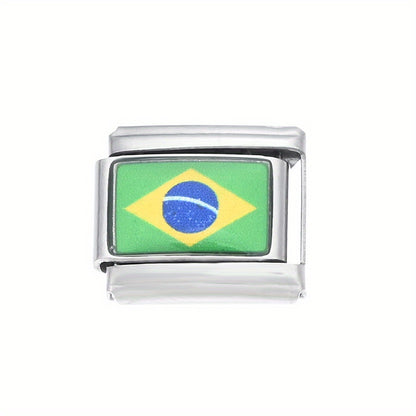 1pc 9x10mm Stainless Steel World Flag Module Charm Bead