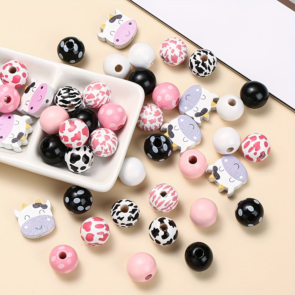 60pcs 16mm Cute Cow Head Wooden Beads