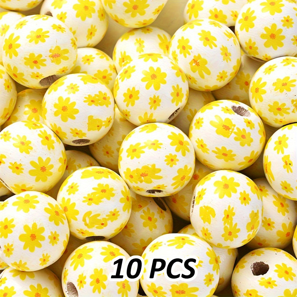 Transparent Flower Print Resin Big Hole Spacer Beads