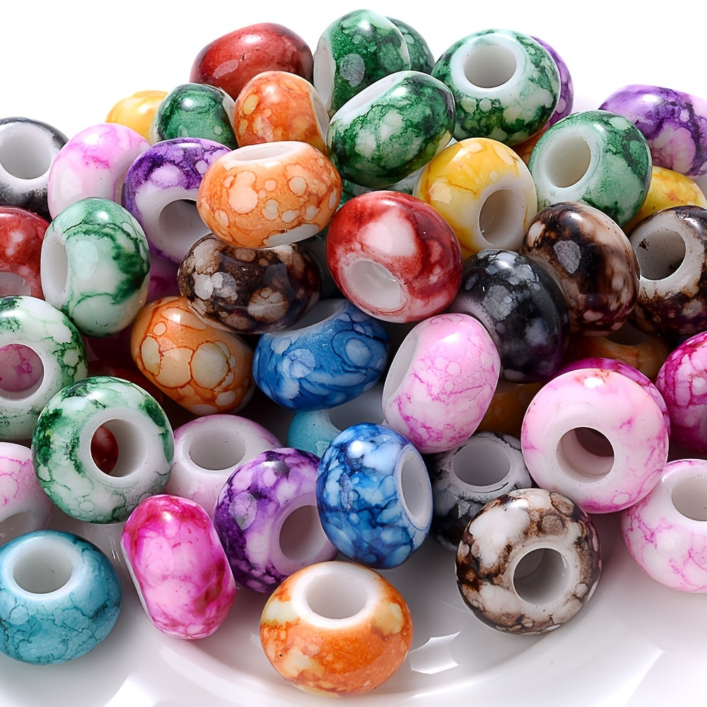 30pcs Flat Acrylic Blue & White Porcelain Style Beads