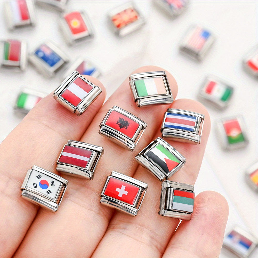 1pc 9x10mm Stainless Steel World Flag Module Charm Bead