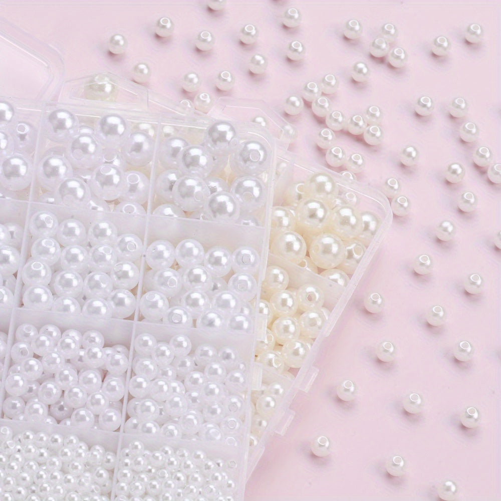 1 Box Imitation Pearl Beads Set 4/6/8/10mm Acrylic Artificial Pearl Spacer Loose Beads Bulkl for Diy Fashion Jewelry, Perfect for Making Necklace, Bracelet, Hairpins, Anklet and Earring- Diy Craft, Keychain & Bags