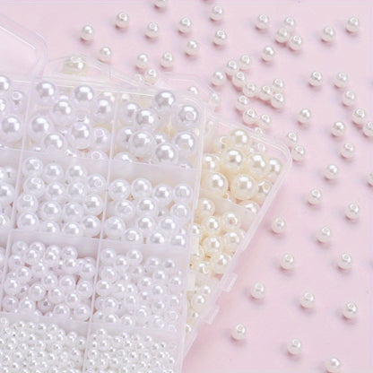 1 Box Imitation Pearl Beads Set 4/6/8/10mm Acrylic Artificial Pearl Spacer Loose Beads Bulkl for Diy Fashion Jewelry, Perfect for Making Necklace, Bracelet, Hairpins, Anklet and Earring- Diy Craft, Keychain & Bags
