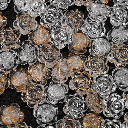 100pcs 12mm Transparent Rose Flower Acrylic Beads