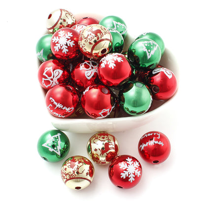 16mm Christmas Snowflake Print Acrylic Beads