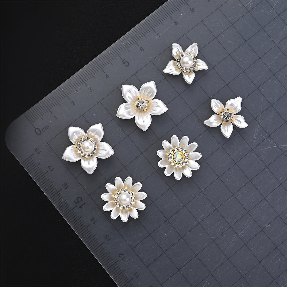 White Flower Rhinestone Flatback Beads