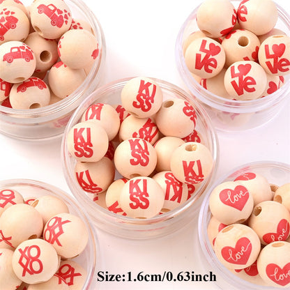 10pcs 16mm Valentine's Day Wooden Round Beads