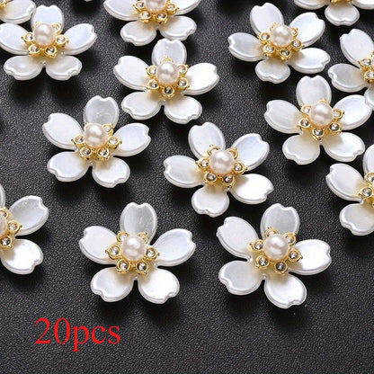 20/50pcs White Imitation Pearl Flower Flatback Beads