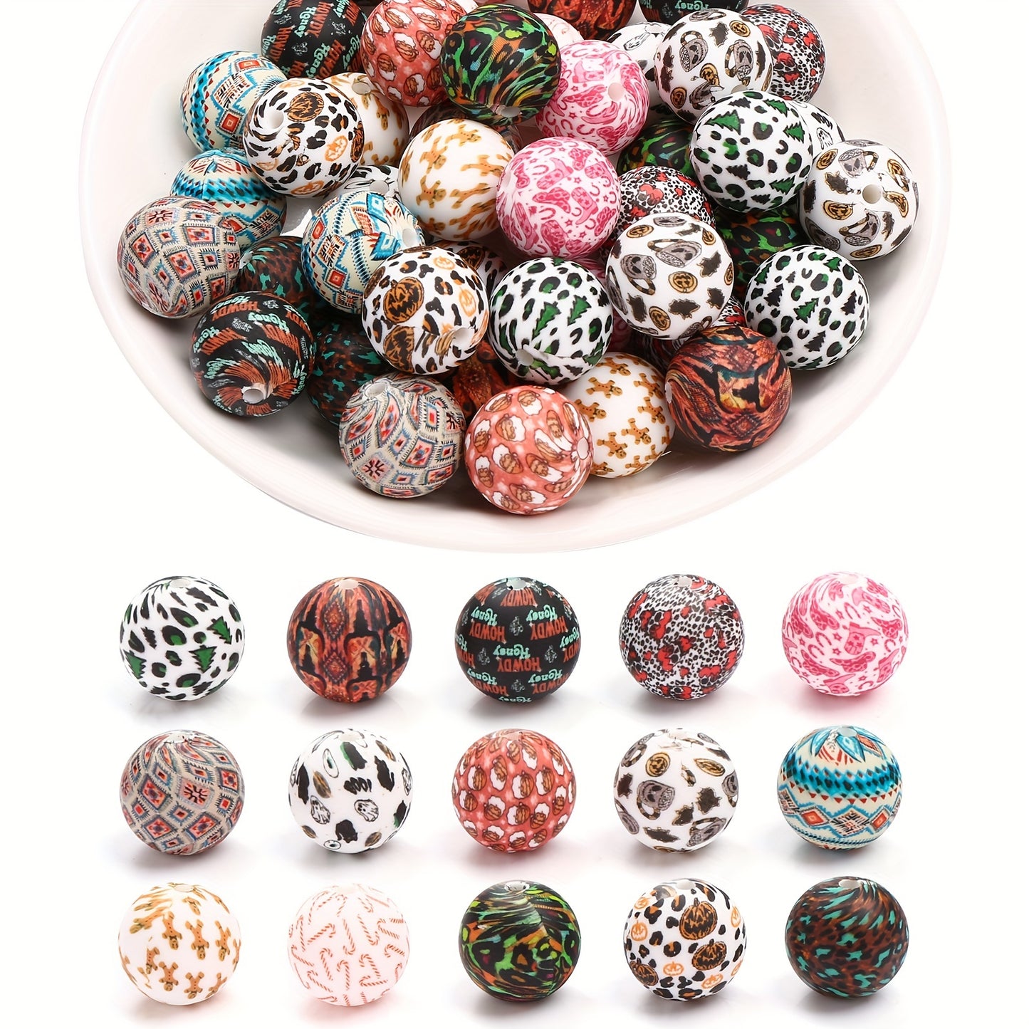 Mixed Halloween Silicone Round Spacer Beads