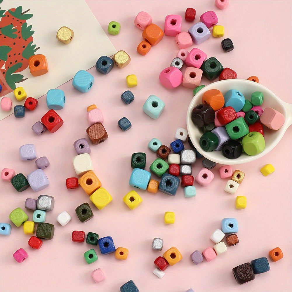 200pcs 6/8/10mm Square Wooden Beads