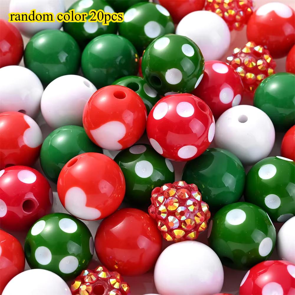Christmas Polka Dot Rhinestone Acrylic Round Spacer Beads, 20pcs