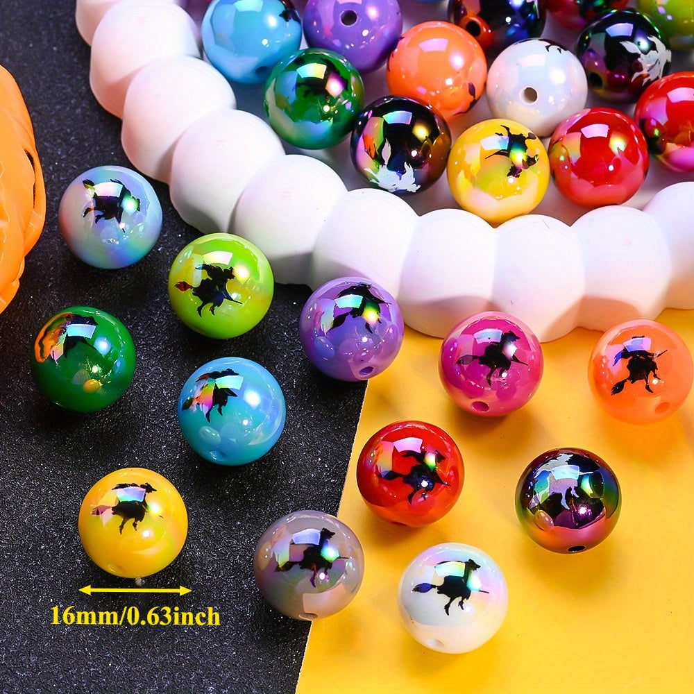16mm Halloween Witch Print Acrylic Beads