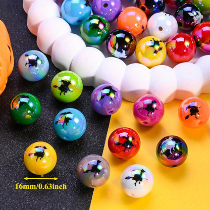 16mm Halloween Witch Print Acrylic Beads