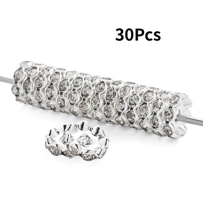 30/50pcs 12mm Wave Edge Metal Rhinestone Rondelle Beads