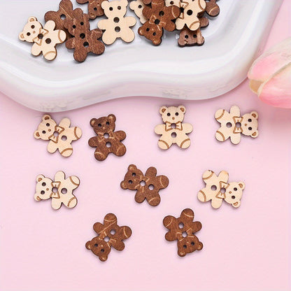 15.8x17.7mm Bear Wooden Button Beads