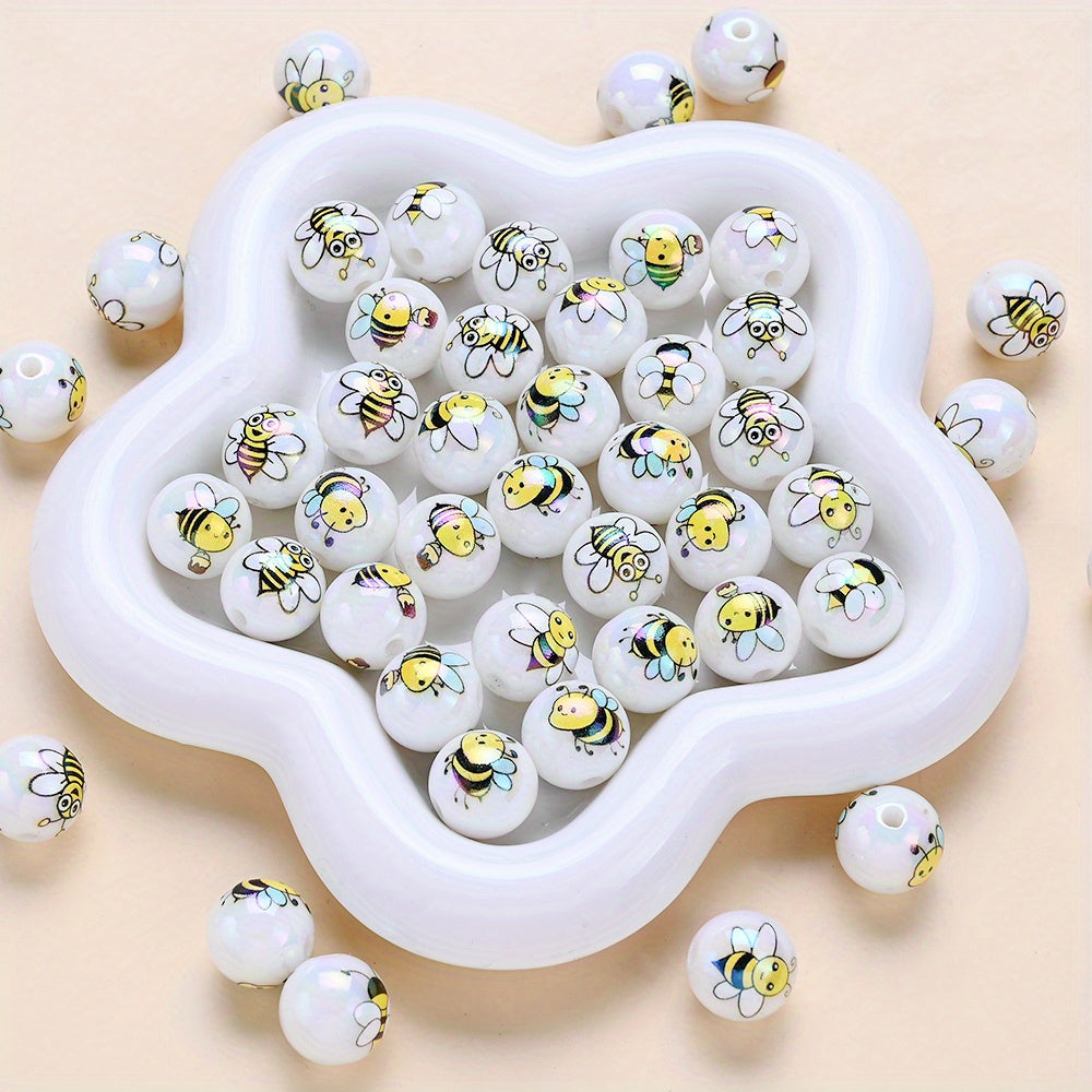 16mm Bee Design Acrylic Round Beads