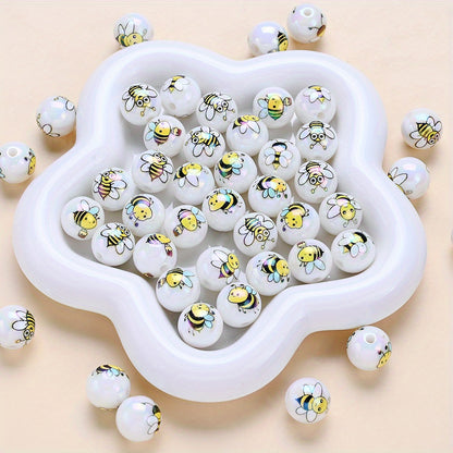 16mm Bee Design Acrylic Round Beads
