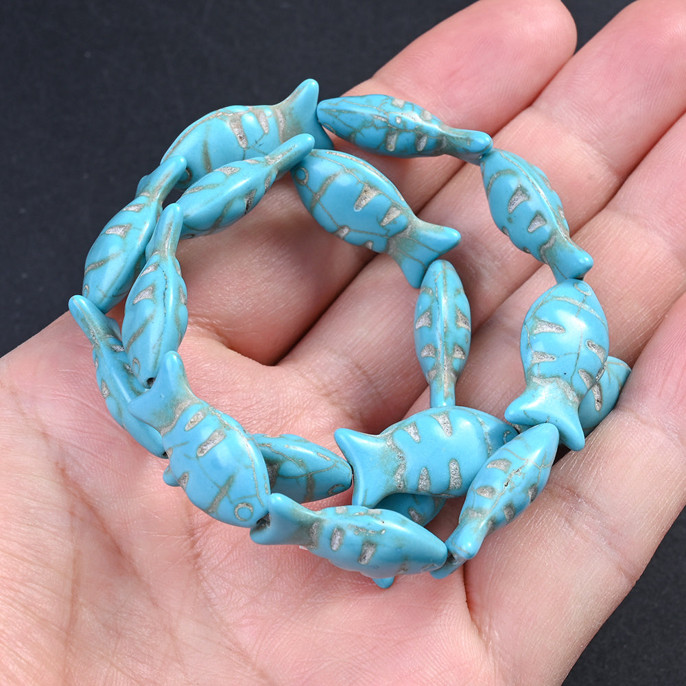12×23mm Turquoise Blue Fish Stone Beads