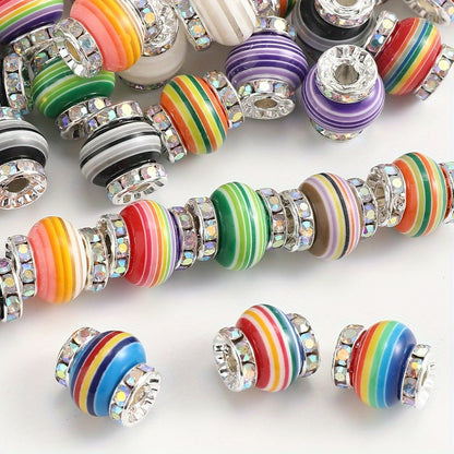 Rainbow Rhinestone Resin Wheel Spacer Beads