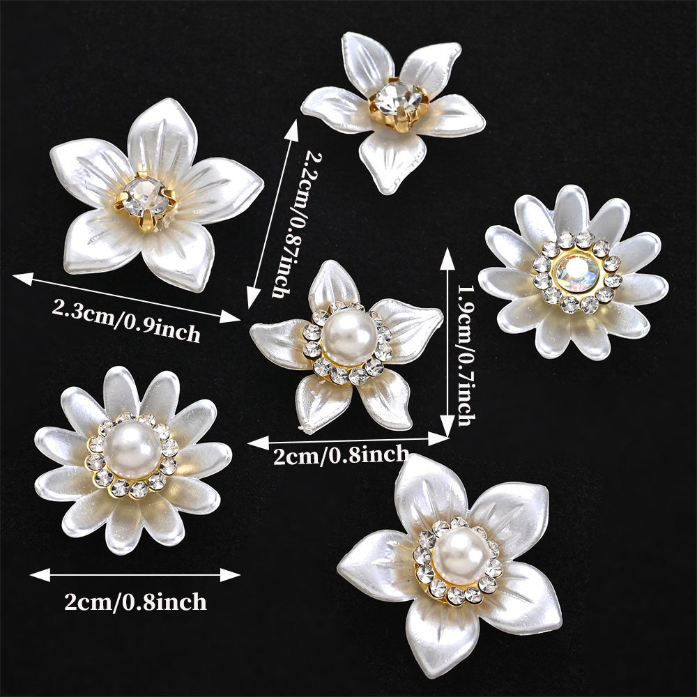 White Flower Rhinestone Flatback Beads