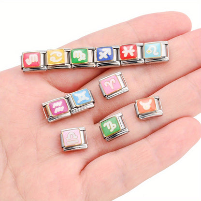 1pc 9x10mm Stainless Steel Zodiac Sign Module Bead