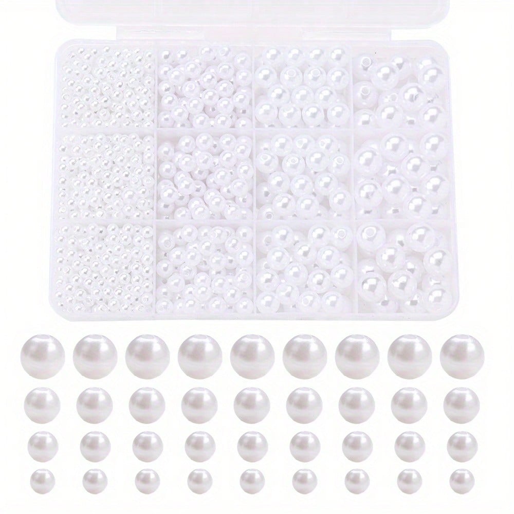 1100pcs/box Mixed Size White Acrylic Round Beads