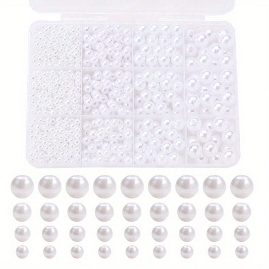 1100pcs/box Mixed Size White Acrylic Round Beads