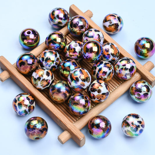 10pcs 16mm AB Color Leopard Print Acrylic Round Beads