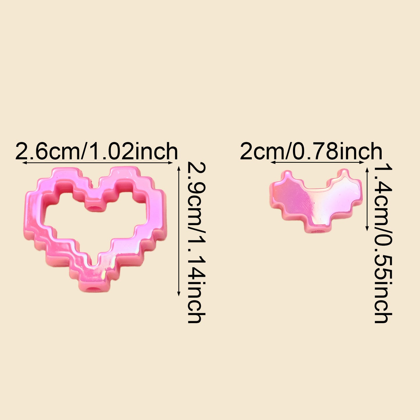 10pcs Valentine's Day Pink & Red Love Pixel Style Beads