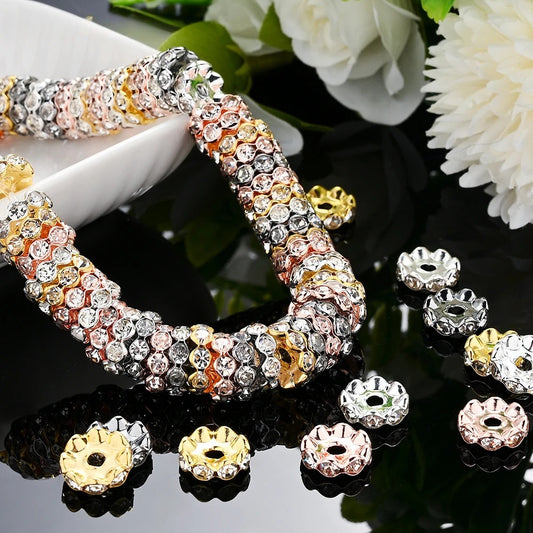 30/50pcs 12mm Wave Edge Metal Rhinestone Rondelle Beads