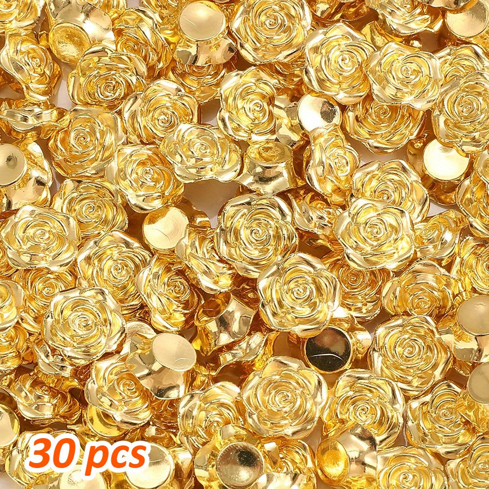 30pcs 12mm Golden Resin Floral Flatback Beads
