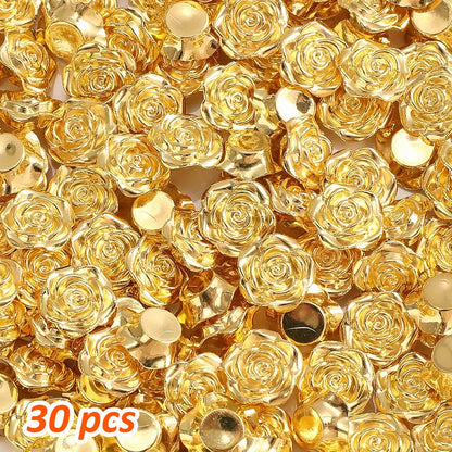 30pcs 12mm Golden Resin Floral Flatback Beads