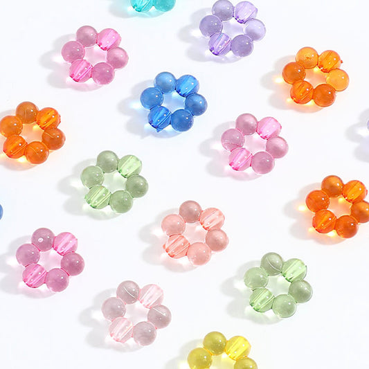 50pcs 16x17mm Clear Multicolor 6-in-1 Round Flower Acrylic Beads