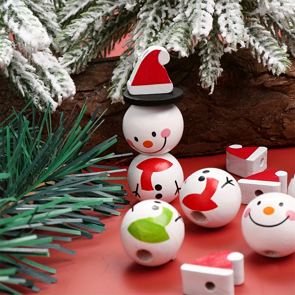 5pcs Christmas Snowman Wooden Round Beads
