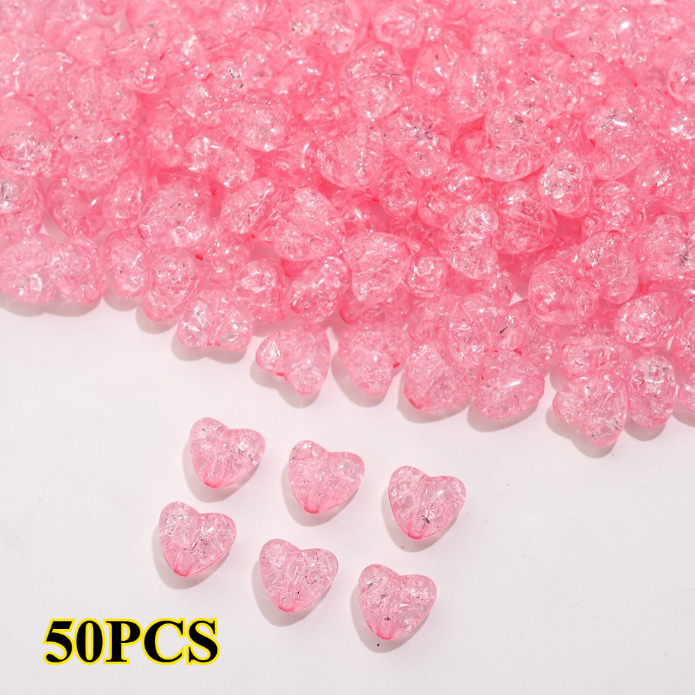 50pcs/set 9.5x11mm Crackle Heart Acrylic Beads