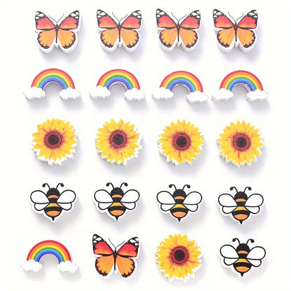Yellow Series Bee Painted Wooden Round Beads
