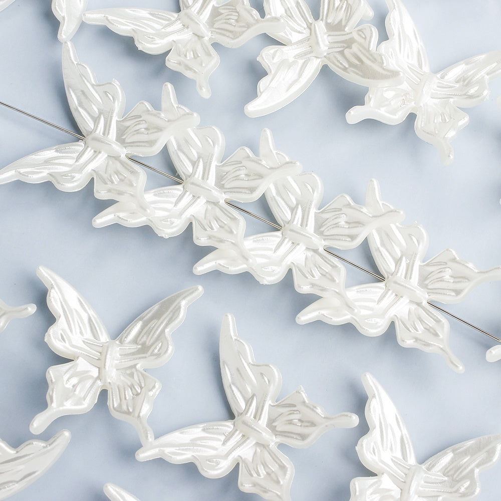 30pcs Pearlescent White Butterfly Beads