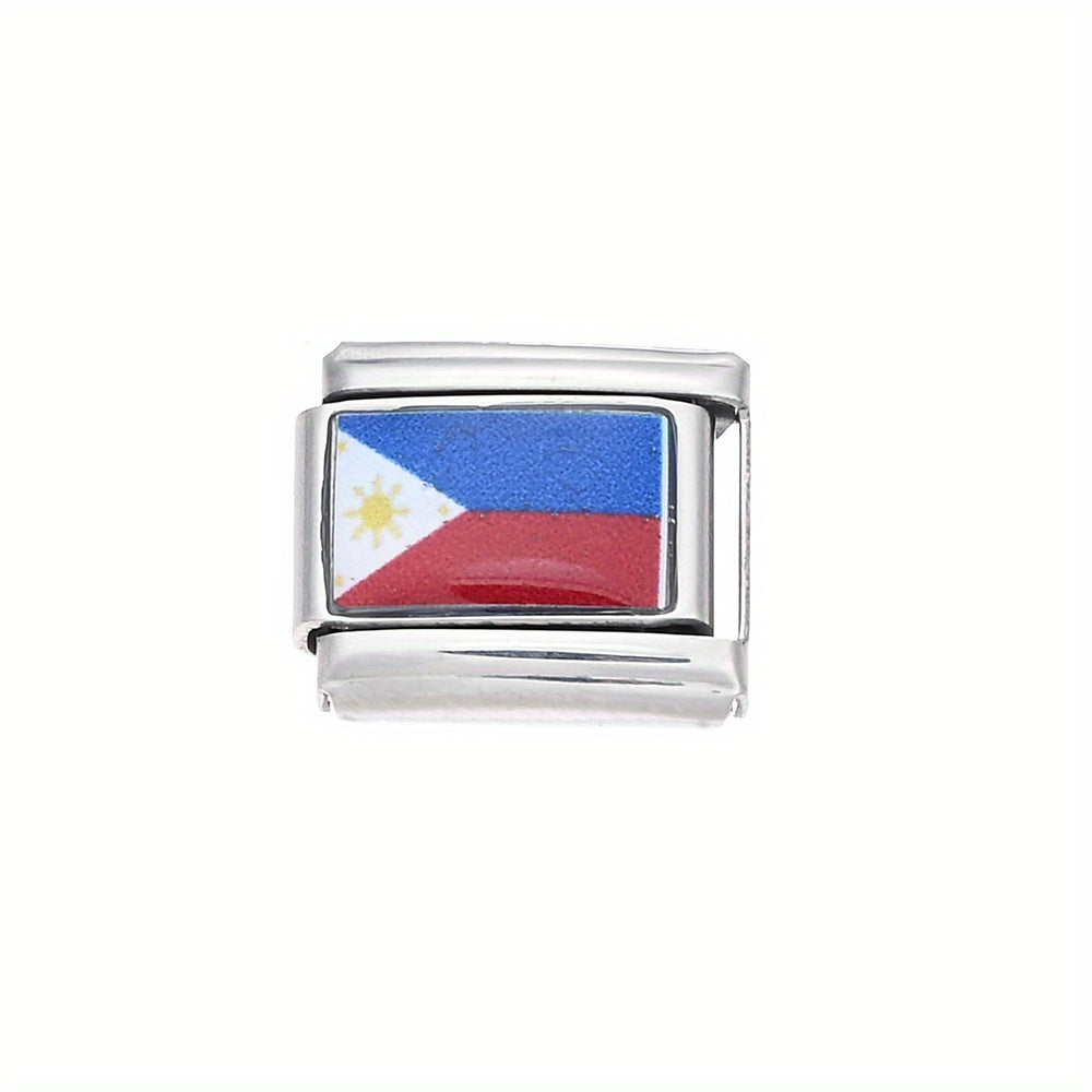 1pc 9x10mm Stainless Steel World Flag Module Charm Bead