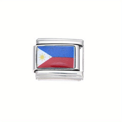 1pc 9x10mm Stainless Steel World Flag Module Charm Bead