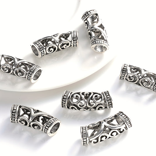 10pcs Vintage Silver Long Elbow Metal Tube Beads